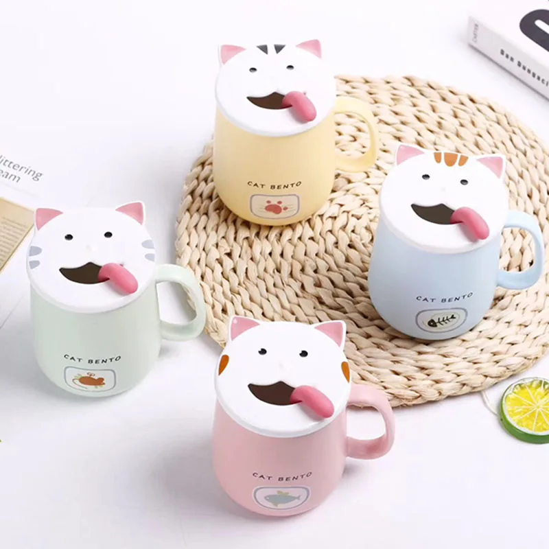 

BAISOPO Ceramic Creative Cute Cat Mug Portable Coffee Mug Milk Tea Cup Cat Sticking Tongue Drinkware Eco-friendly Water Cup
