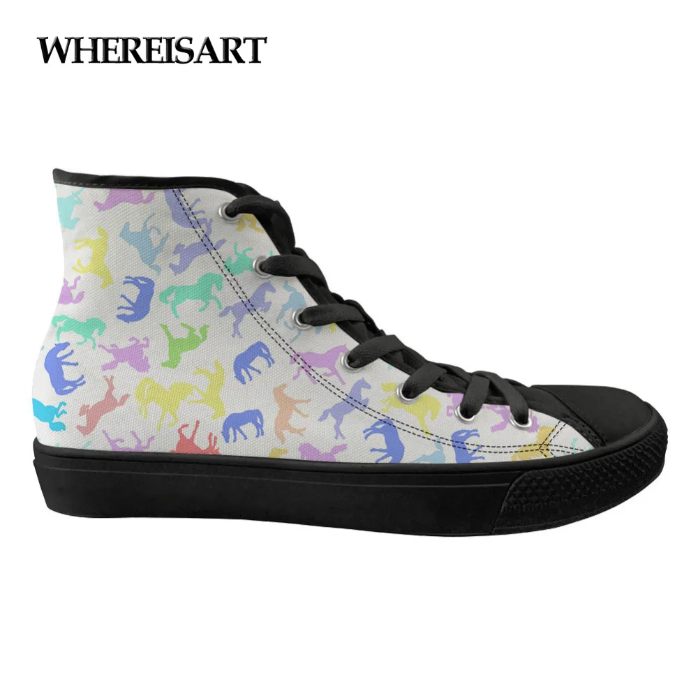 

WHEREISART High Top Canvas Flats Ladies Shoes Woman Crazy Horse Puzzle Brand Designer Women's Casual Sneakers Lace Up Comfort