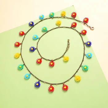 

Temperament Long Necklace Women's Clothing & Accessories Colorful Flower Pendant Necklaces India Collar Jewelry Wholesale