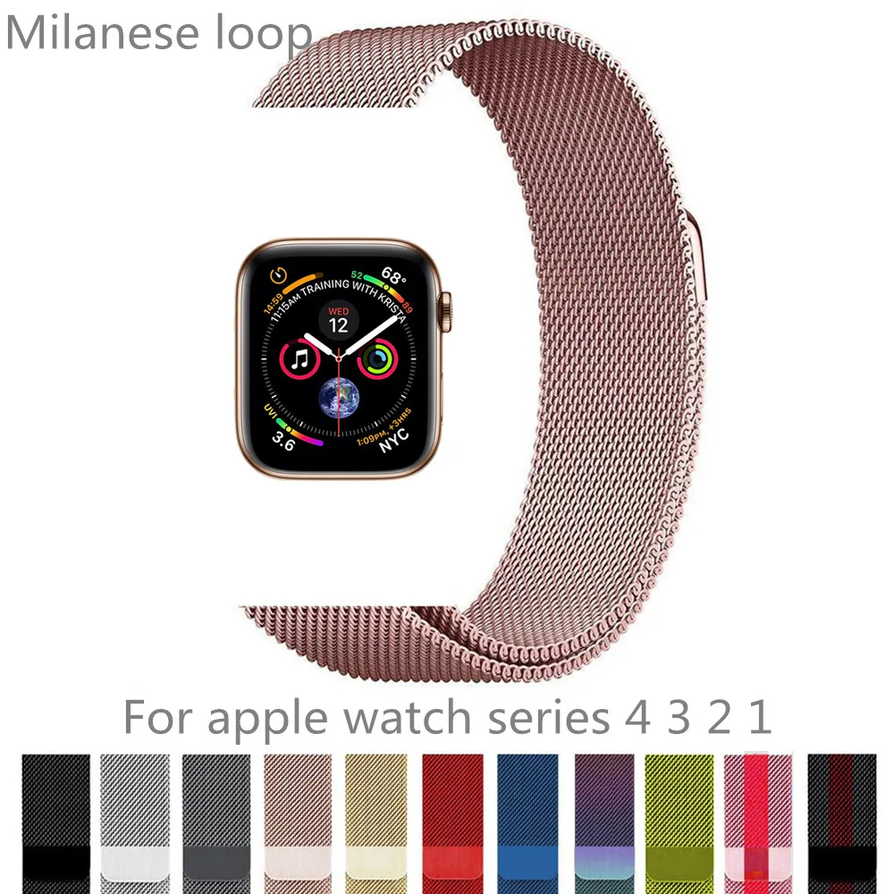 Milanese loop band series 4 мм для apple watch 44 мм 40 мм 42 мм 38 мм iwatch 3 2 1 ремешок из нержавеющей стали магнитный браслет с пряжкой