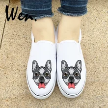 Вэнь дизайн милый Французский бульдог голова Белый Черный парусиновая обувь на плоской подошве кроссовки слипоны плимсоллы Подарки для женщин платформа мужская обувь