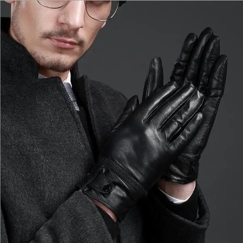 Buy Fur leather gloves Genuine Leather Black leather