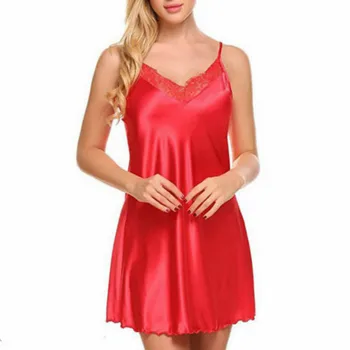 

Summer Ladies Sexy Solid Night Dress Sleeveless Nighties V-neck Nightgown Nightdress Lace Sleepwear Nightwear For Women
