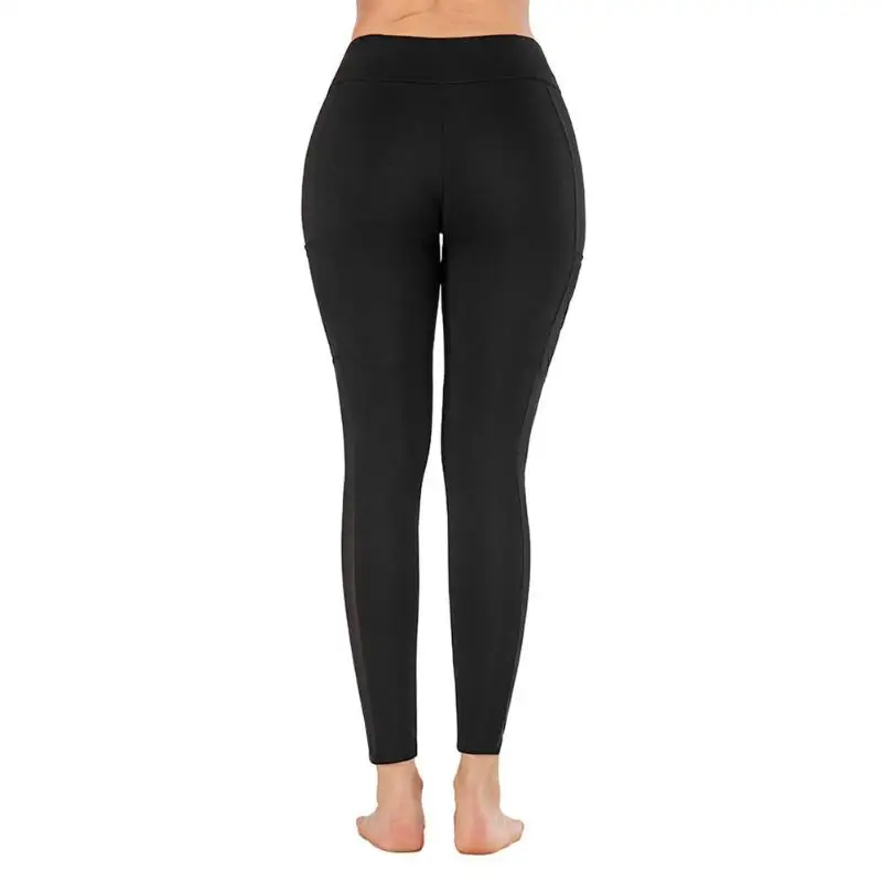 Women Elastic Stitching Sportswear Yoga Workout Trousers Tight Mesh High Waist Sports Pants Running Full Length Leggings