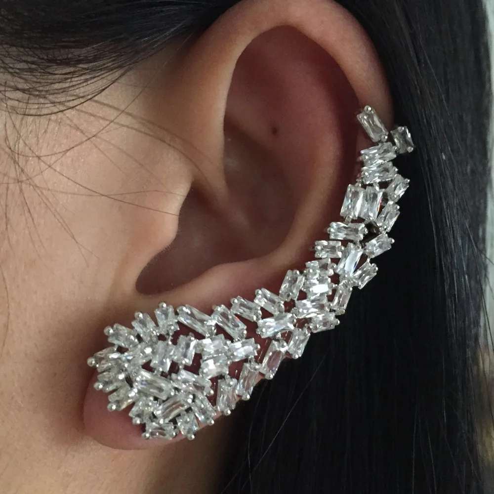 

fashion jewelry brinco copper AAA cubic zirconia square stone Asymmetry 2 parts stud earring for women ear cuff