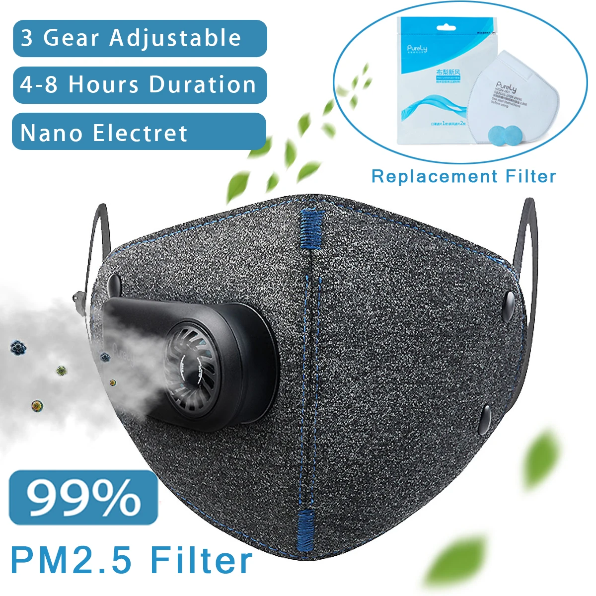 

Anti-Pollution Respirator PM2.5 Filter Sport Running Motorcycle Anti Dust Mask Protective Rechargeable Air Breathing Purifier