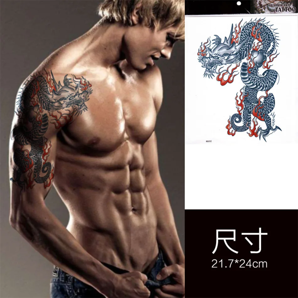 1 piece Large Dragon Men 3D Tattoo One time Temporary Tattoos Arm