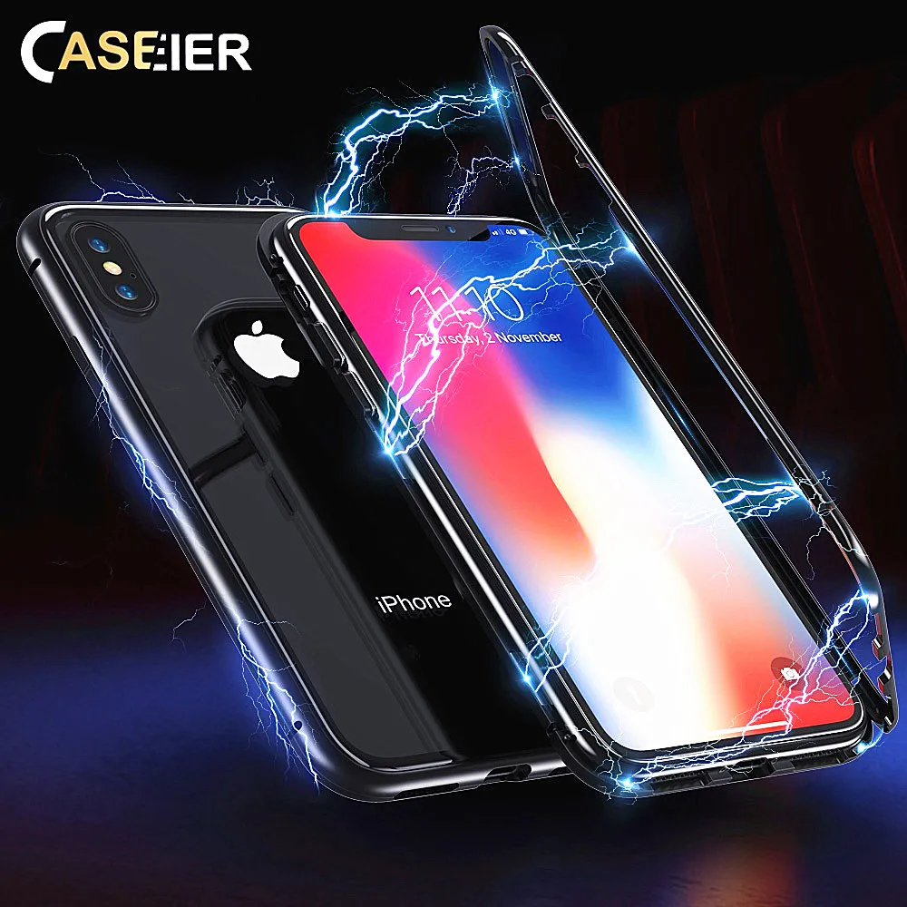 CASEIER Super Magnetic Glass Phone Case For iPhone 6 6S Plus 7 8 X Transparent XR XS MAX Back Cover Funda |