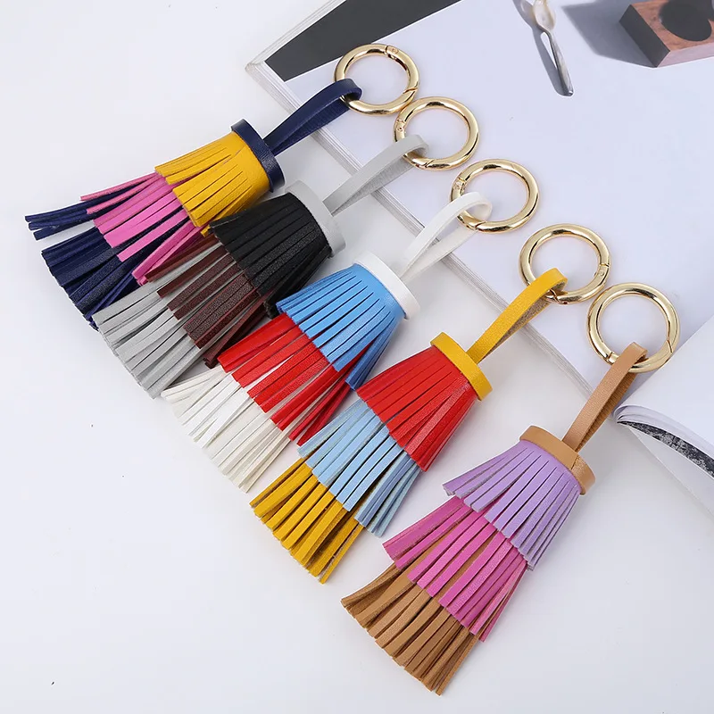 Leather Tassel Keychain Women Keyring Handbag Charms Car Pendant Bag