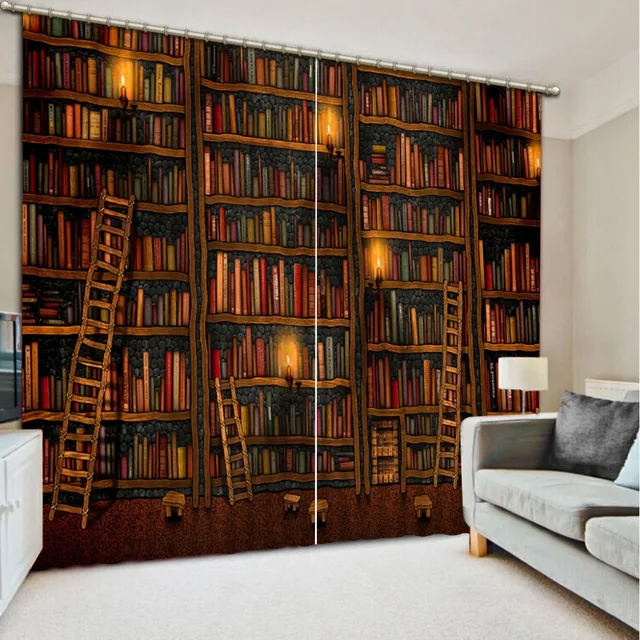 custom 3d curtains of the bookshelf 3d blackout curtains for living ...