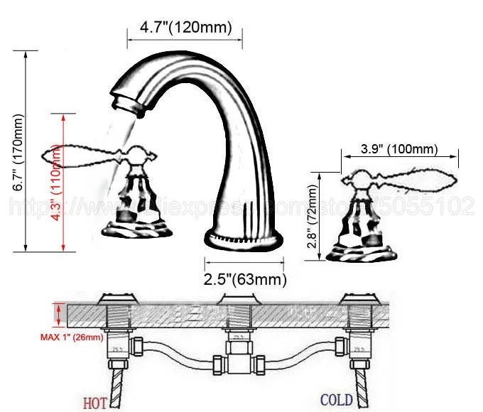 3 Hole Antique Brass Deck Mounted Bathroom Mixer Tap Bath Basin Sink Vanity Faucet Water Tap Bath Faucets zan069