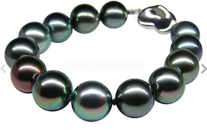 

Stunning 7.5-8"mm Natural Tahitian genuine black round pearl bracelet 0808