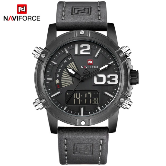 Топ люксовый бренд NAVIFORCE мужские спортивные часы мужские кожаные кварцевые аналоговые светодиодный часы мужские военные наручные часы Relogio Masculino - Цвет: Black White