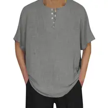 Летняя рубашка Camisa Social Masculina, мужские хлопковые льняные рубашки с коротким рукавом, одноцветные повседневные ретро рубашки на пуговицах, топы, мешковатая блузка