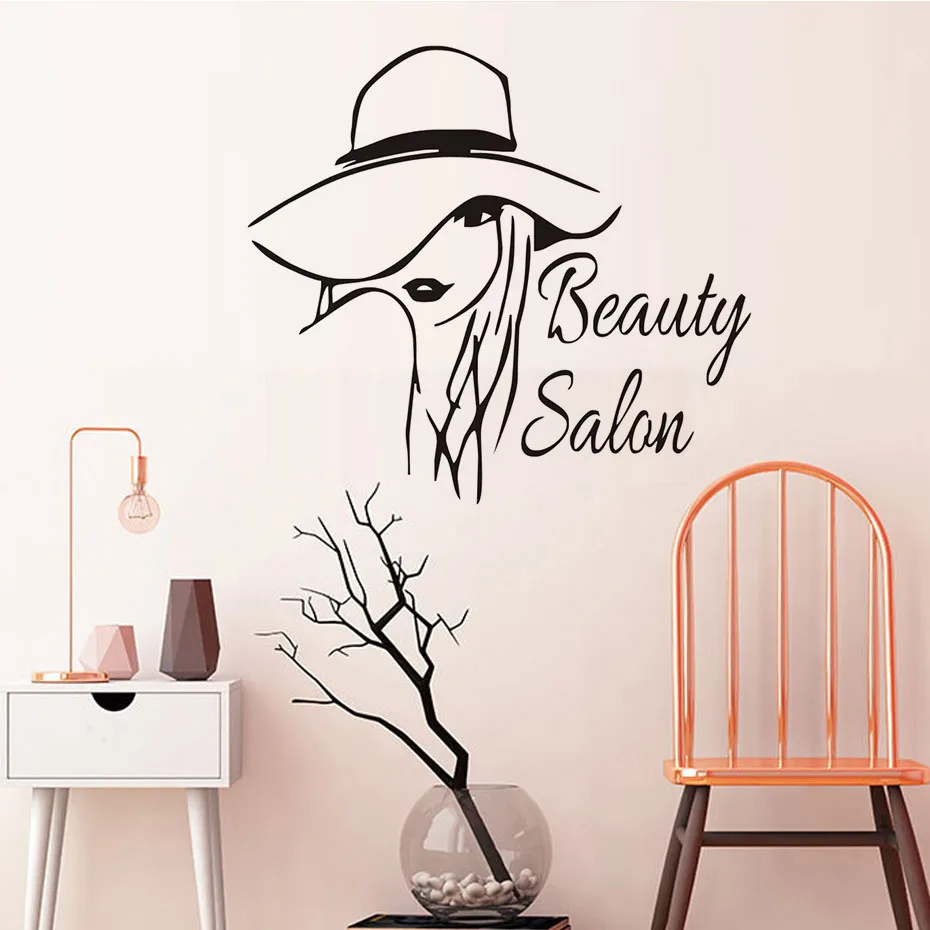 Beautiful Lady Styling Vinyl Wall Stickers Beauty Salon Removable Self Adhesive Wallpaper For Beauty Salon Shop Wall Decor