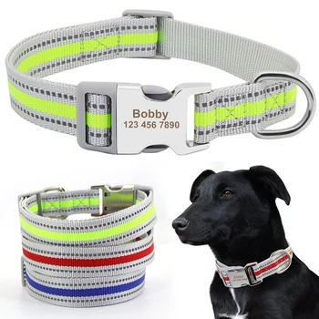 

Custom Nylon Dog Collar Personalized Pet Puppy Nameplate Tag Collars Reflective Engraved ID Collars For Medium Large Dogs Pets