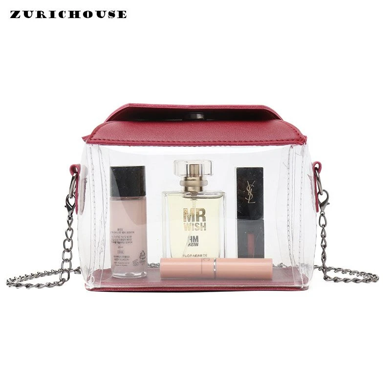 

ZURICHOUSE Transparent Jelly Small Square Bag Women's Fashion Clear PU Composite Chain Shoulder Messenger Bags Handbags Ladies