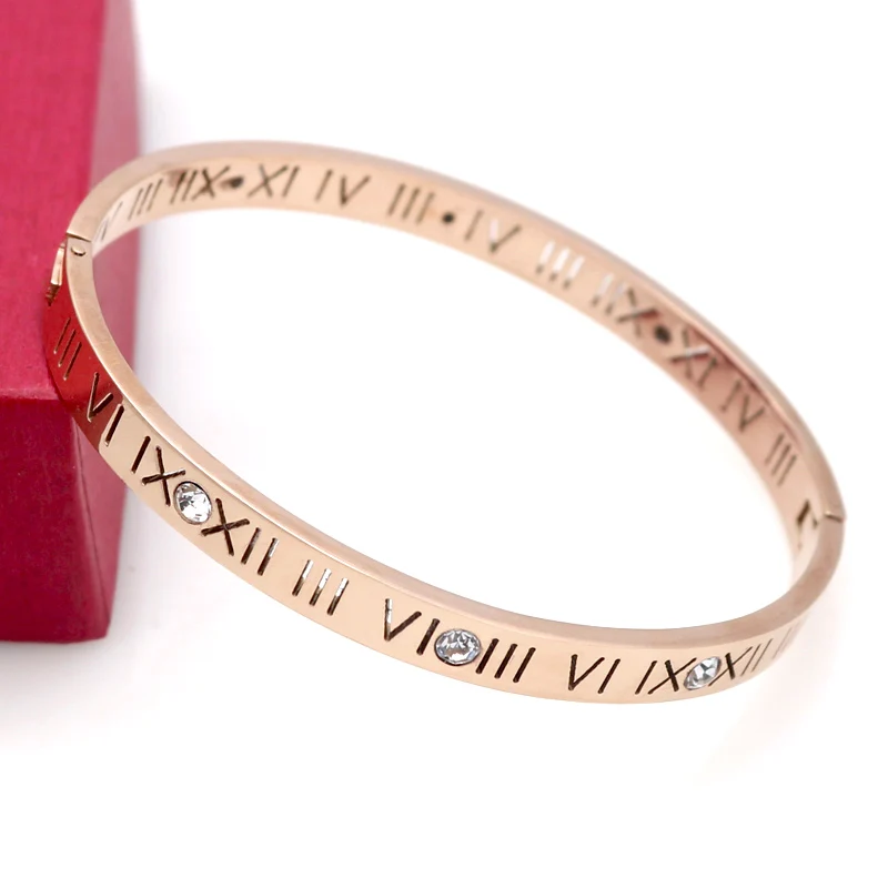 

Hot Sale Jewelry 2019 Fashion Opening Stainless Steel Bracelets & Bangles Gold Color Numerals Crystal Bracelet For Women