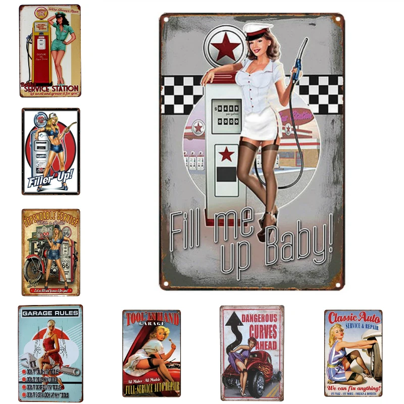 

YVEVON Pin up Sexy Lady Tin sign Art wall Festival Decoration Pub Cafe Bar Party Vintage Garage Car Shop Metal Painting 20*30 CM