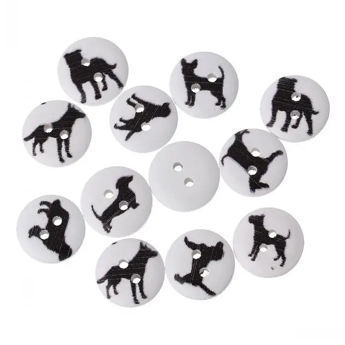 

2015 new Wood Painting Sewing Buttons Scrapbooking Round 2 Holes Mixed Animal Dog Pattern Print 15mm Dia, XP0203