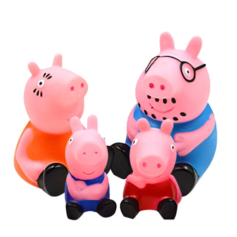 Peppa الخنزير 4/PCS اللعب الكلاسيكية حمام لعبة طفل الاستحمام المياه قرصة قرصة الجيلاتين الحيوانات الصغيرة مجموعة الألعاب التعليمية للأطفال