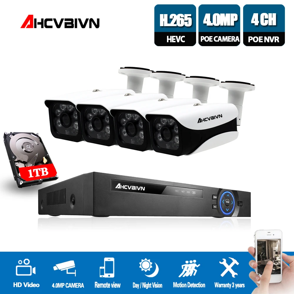 

CCTV 4CH NVR POE 48V 4.0MP Security Camera Surveillance System HD IP Camera In/Outdoor Day/Night Vision Video System