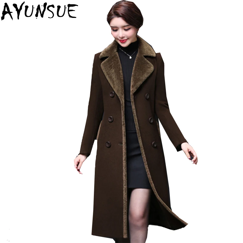 AYUNSUE плюс размер M-4XL шерстяное пальто женские новые осенние зимние теплые двубортные пальто женские шерстяные Длинные куртки LX2086