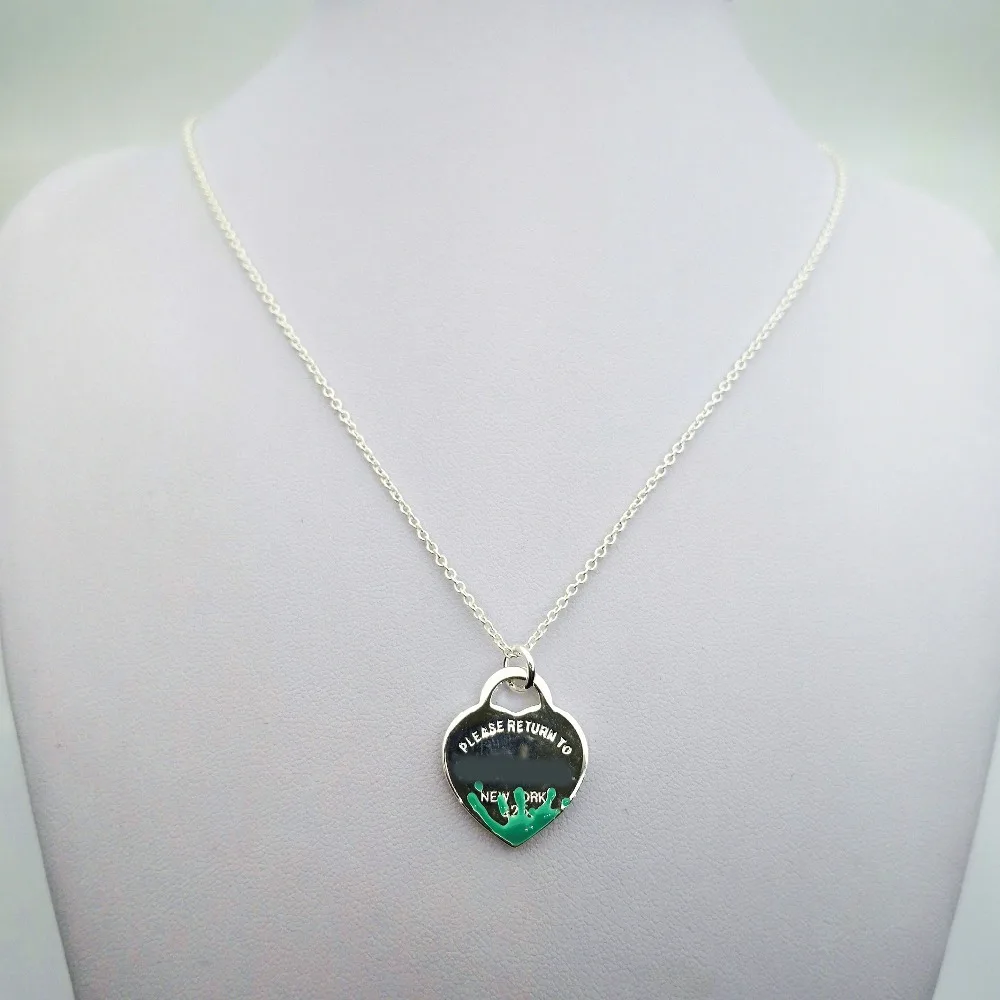 

TIFF1:1s925 sterling silver enamel necklace ROLO heart-shaped pendant fashion trend wild female jewelry fresh European