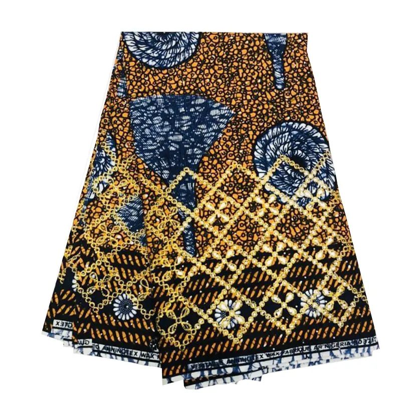 6 ярдов хлопок супер Java африканская восковая ткань с камнями и вышивкой, голландский принт Pagne восковые африканские ткани для платья - Цвет: P0004