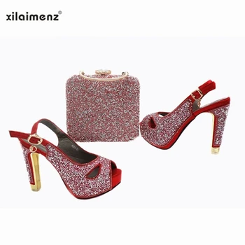

Italian Mature Style 2019 New Arrivals Buckle Strap African Women Shoes and Bag Set in Red Color Nigerian Ladies Shoes