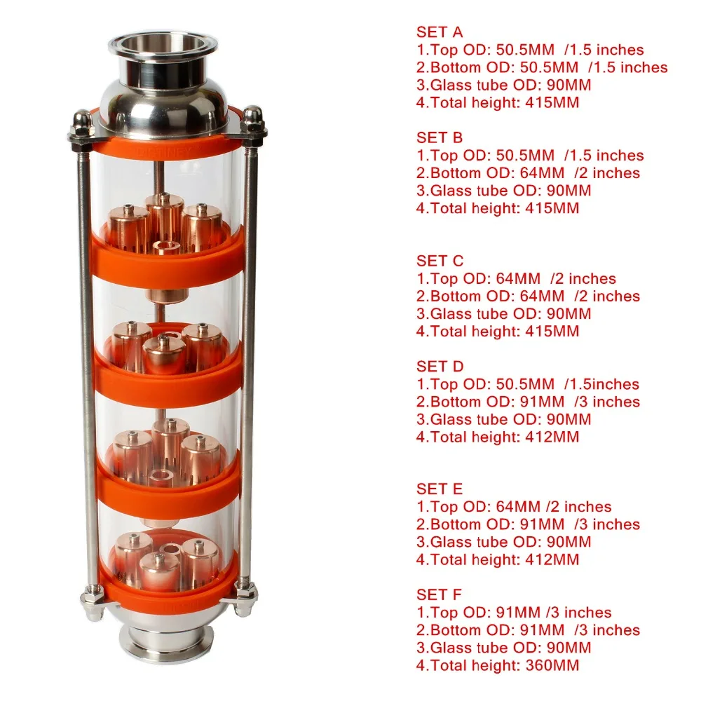 

2018 NEW copper bubble Distillation column with 4 sections for distiller Glass column