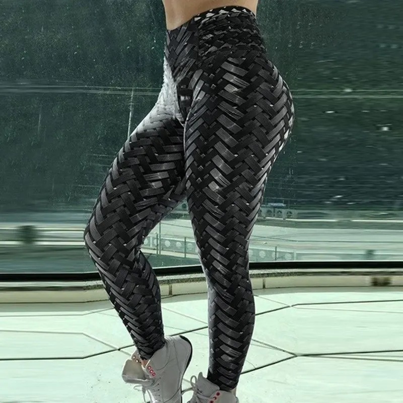 

New Hot Sales Women Leggings Black Weaving Printed Women Fitness Scrunch Leggings Push Up Elastic Female Leggings