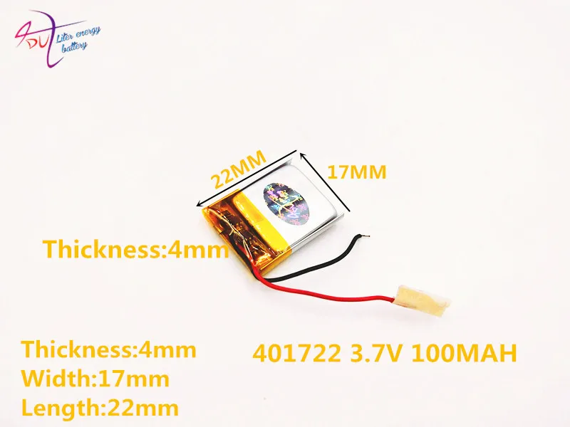 

1pcs [SD] 3.7V,100mAH,[401722] Polymer lithium ion / Li-ion battery for TOY,POWER BANK,GPS,mp3,mp4,cell phone,speaker