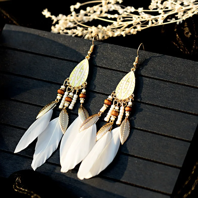 Bohemian Feather Tassel Earrings For Women 2019 Ohrringe Water