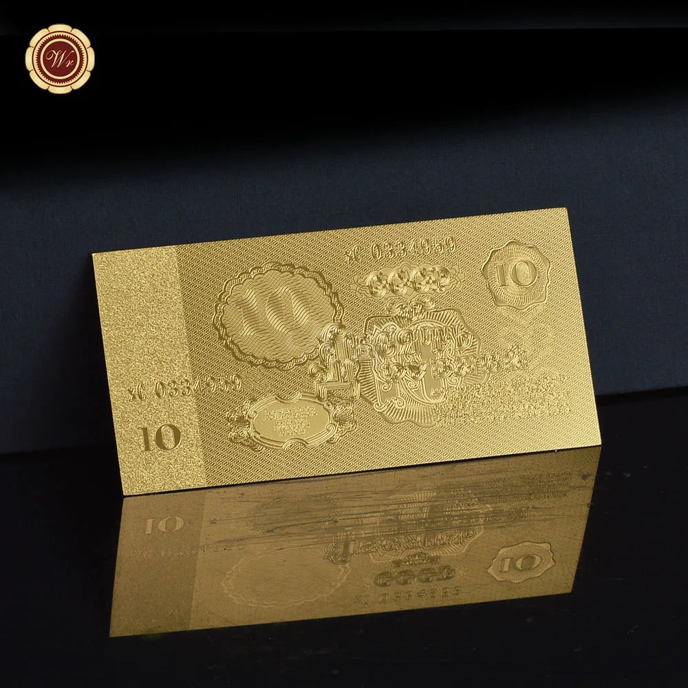 Золотая фольга, покрытая 10 рублей, Российская банкнота,, Золотая банкнота для сувенира