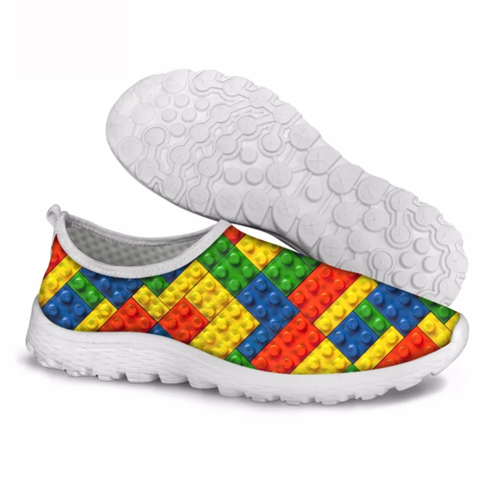 

NoisyDesigns 2018 Lightweight Women Building Blocks Pattern Casual Shoes Summer Flats Sneakers Mesh Breathable Shoes for Female