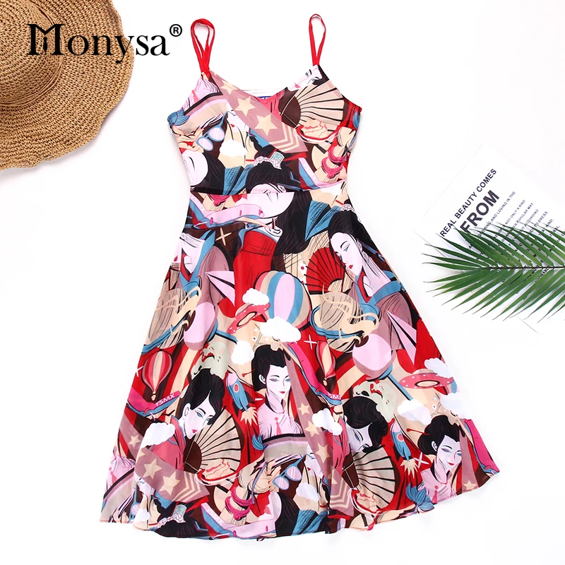 

Bohemian Vintage Print Dresses Women 2019 Summer New Arrival Spaghetti Strap Chiffon Dress Ladies Beach Holiday Midi Dress