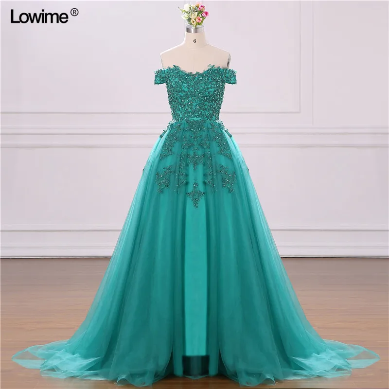 Sexy Long Green Elegant Off The Shoulder Tulle Formal Evening Party ...