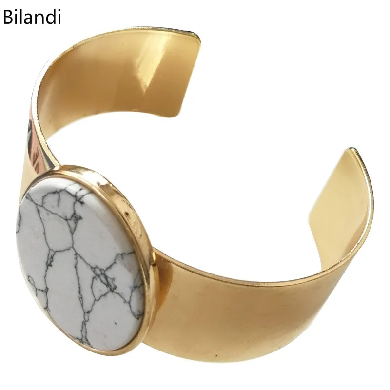

Fashion Design Gold Cuff With Composite Stone Bracelet For Woman Jewelry