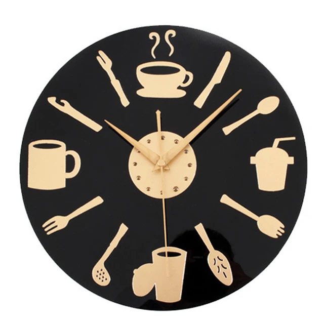 coffee time wall clock modern design decorative kitchen clocks european retro style art black gold - Kitchen Clock coffee time wall clock modern design decorative kitchen clocks european retro style art black gold - Kitchen Clock