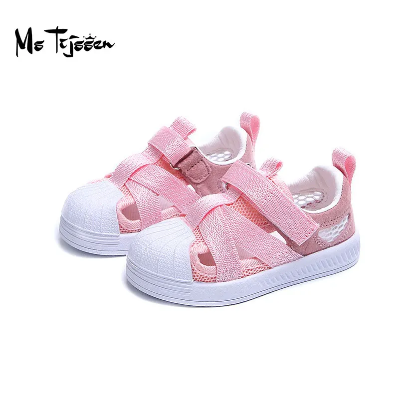 

Spring Children's Weaving Breathable Shoes Boys Skate Shell Head Hollow Shoes Girls Ribbon Sandals MT078
