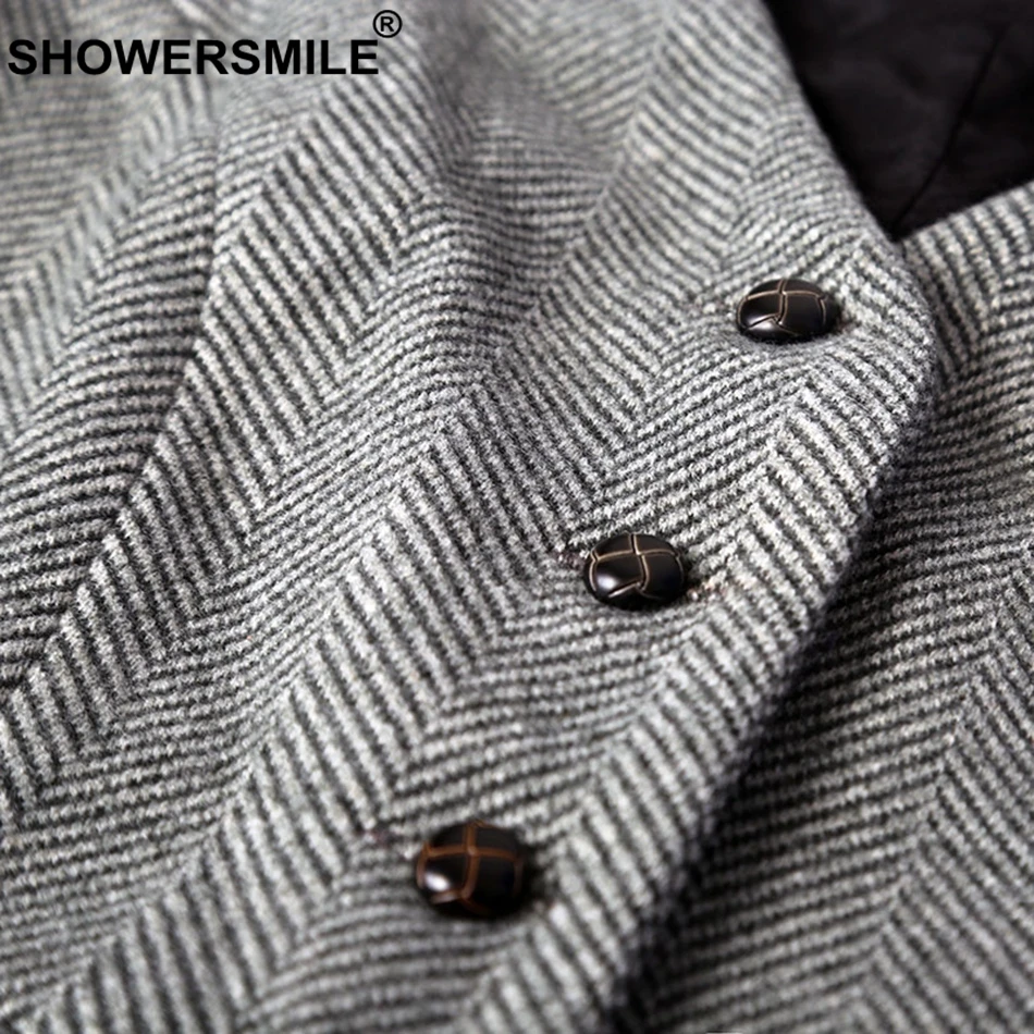 SHOWERSMILE Grey Suit Vest Women Cashmere Herringbone Sleeveless Jackets Female Tweed Plus Size England Ladies Spring Waistcoat