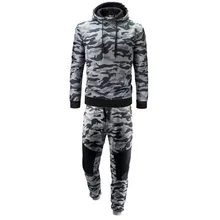 OLOEY спортивный костюм для мужчин хлопковый спортивный костюм мужской комплект весна осень Камуфляжный спортивный костюм топ и брюки 2 шт./компл. Плюс Размер M-2XL