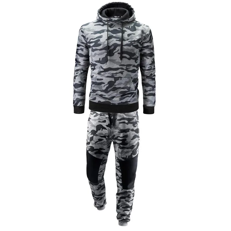 

OLOEY Sport Suit Men Cotton Tracksuit Male Set 2019 Spring Autumn Camo Track suits Top & Pants 2Pcs/Set Plus Size M-2XL