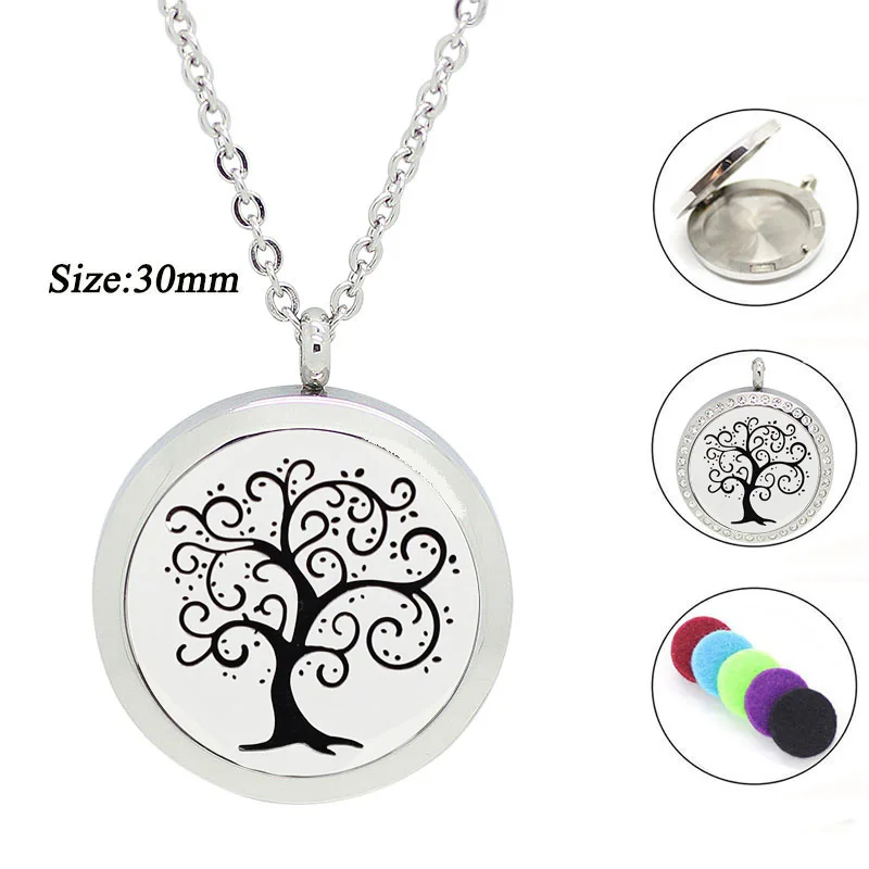 

316L Stainless Steel Round Tree of life Aromatherapy Pendant for Women Essential Oil Diffuser Necklace Perfume Locket Jewelry