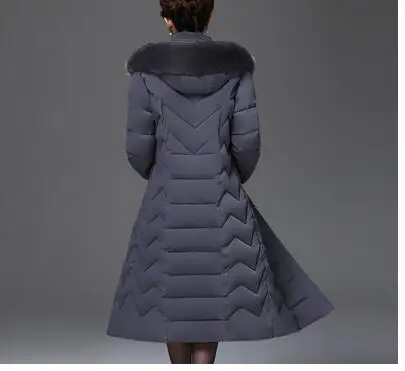 Большие размеры, женские парки среднего возраста, зимняя куртка, тонкий теплый толстый хлопок, длинное пальто, ветрозащитное Женское пальто с меховым воротником и капюшоном, 5XL - Цвет: gray