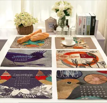 

Printed Linen Placemat Place mat Table Mat cute polyester retro colorful birds Dinner table mat Coaster Home textile Dec FG889