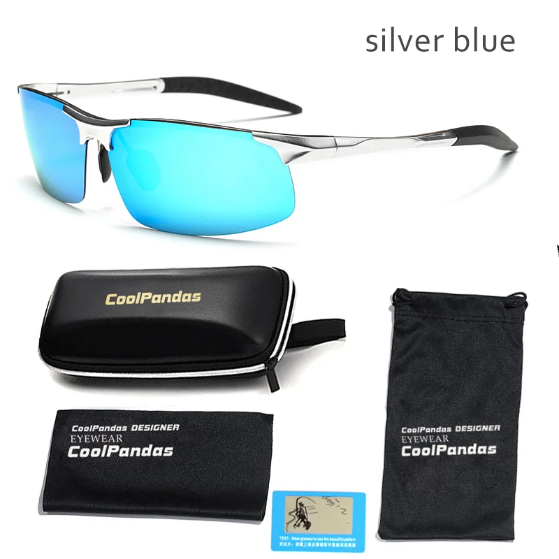Мужские поляризованные солнцезащитные очки из алюминиево-магниевого сплава, авиационные HD солнцезащитные очки для вождения, мужские спортивные солнцезащитные очки, lunette soleil homme oculos - Цвет линз: silver blue