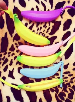 

10pcs Cheap Novely banana Silicone pencil case cute fruit pen bag storage pouch Stationery office school supplies wholesale