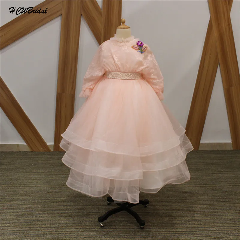 Blush Pink Princess Flower Girl Dresses With Lace Jacket
